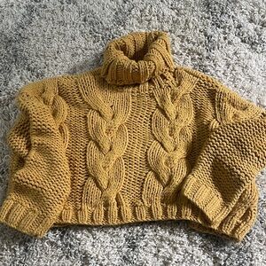 POL Mustard Cable Knit Turtleneck crop Sweater Size Small